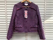 Fenn Wright Manson Tweed Jacket Uk 12 Pink Navy Box Style Metallic Rocket £189