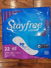 STAYFREE CLASSIC ALL- IN- ONE 22 SUPER LONG PADS 30% MORE ABSORBENT MADE IN USA