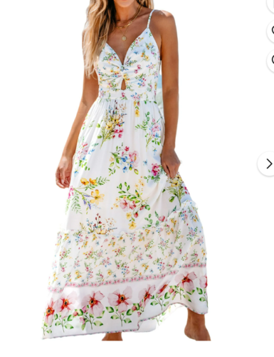 NWT Cupshe Women's Floral Printed Twisted Cutout Boho Maxi Dress White Size M