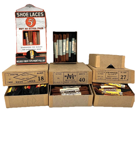 Vintage Boxes of SHOELACES w/Stand Up Small Store Display 4 Boxes of Laces