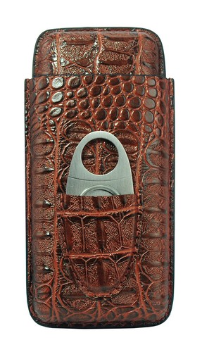 PU Leather Case Cigar Storage Carry Travel Case with Cigar Cutter BLACK Croc 44c - Bild 2 von 12