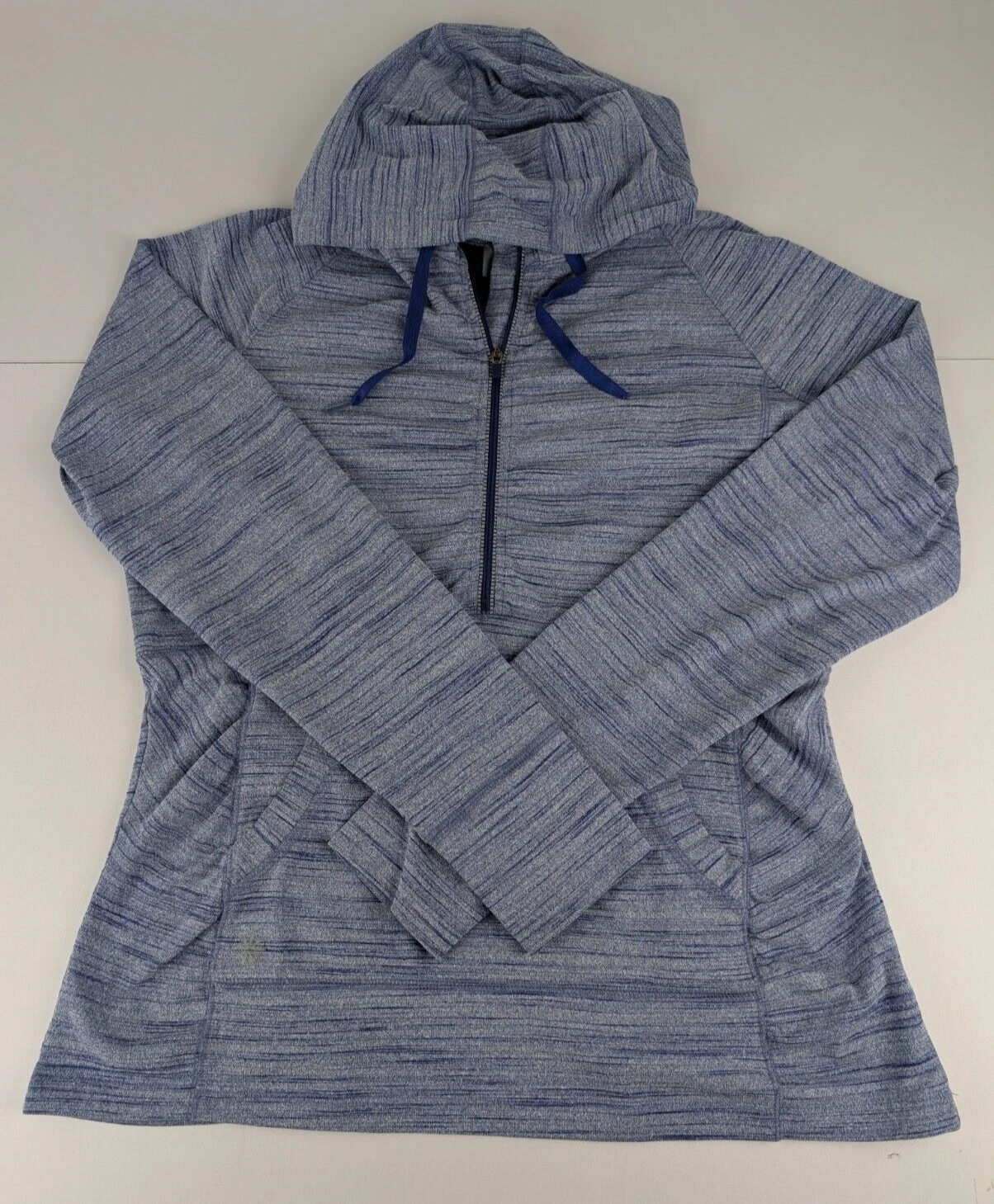 Athleta Heavenly Hail Hoodie Women's Large Blue Spacedye Activewear 1/2 Zip