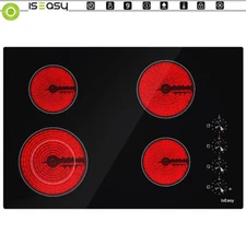IsEasy 30" Ceramic Cooktop 4 Burner Rotary Knob 11 level Stove Cooker 6700W US