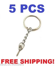 5 Pcs - Silver 24mm Split Key Ring Keychain With Extend Chain Eye Screw Pin DIY