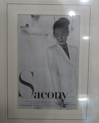 Original 1947 Vintage Matted USA Fashion Advert Sacony Tailored Jacket New York