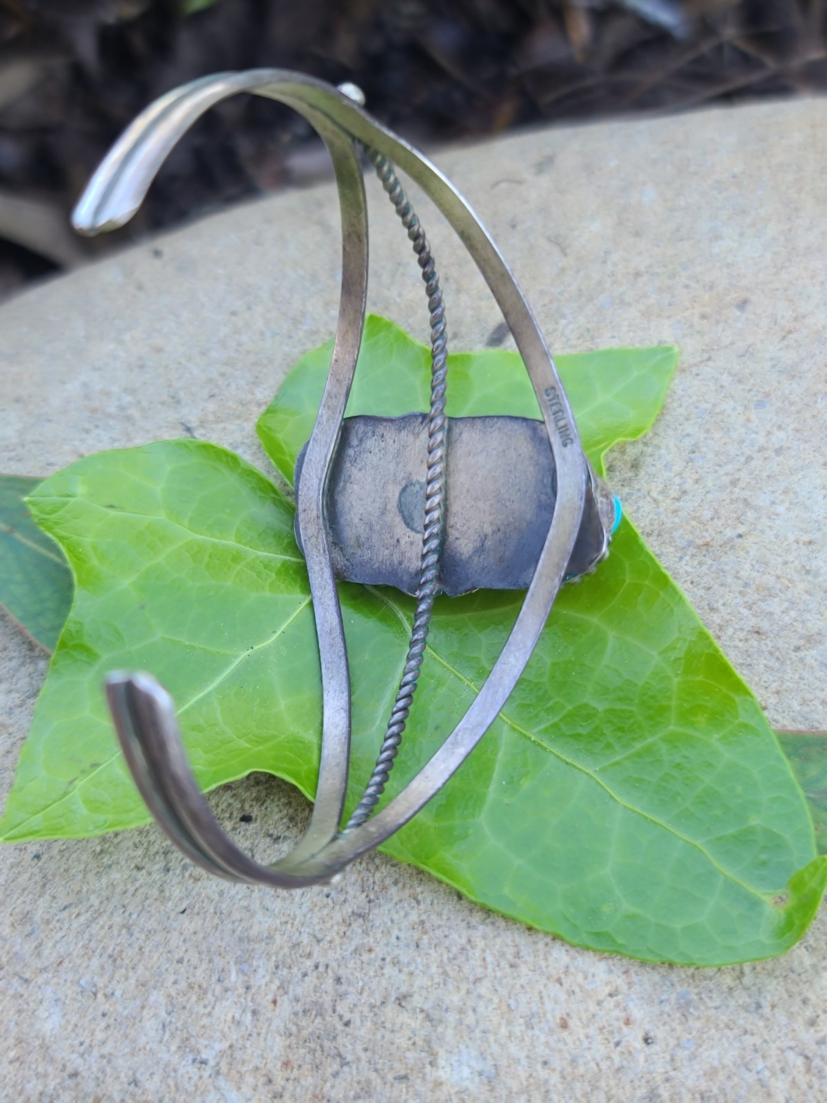 Vtg Native Solid Sterling Silver Turquoise Cuff B… - image 5