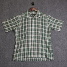 Vintage JCPenney Plaid Short Sleeve Button Up Mens Medium Green 70s Retro Camp