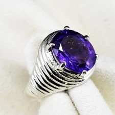 4.80 Gm Natural Amethyst 925 Sterling Silver Designer Men's Charm Ring US 7.5