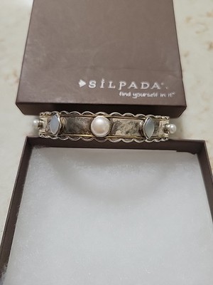 Silpada Hammered Sterling Silver Frosted Pearl Cuff Bracelet B3390