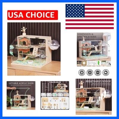 Deluxe 15.8-Inch 11-in-1 Wooden Hamster Cage with Accessories & Acrylic Design