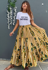 Indian Yellow Floral Long Frill Skirt 100 Cotton Skirt Women's Clothing Skirt US