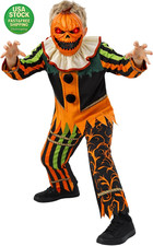 Kids Pumpkin Halloween Costume Small Jack O Lantern Jumpsuit Light up Mask Set