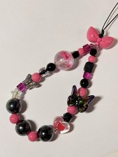 Handmade Phone Charm Hot Pink Real Flower Beaded Keychain Trendy Gift for Girl