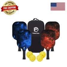 Pickleball Paddle Set - 4 Wooden Paddles, Balls Bag for Family Fun