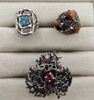 Lot of 3 Vintage Sterling Silver Rings All Brutalist Designs with Gems