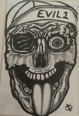 Evil And Loving It!! Charcoal Drawing Skull Born, Lived Died & 4ever After Evil