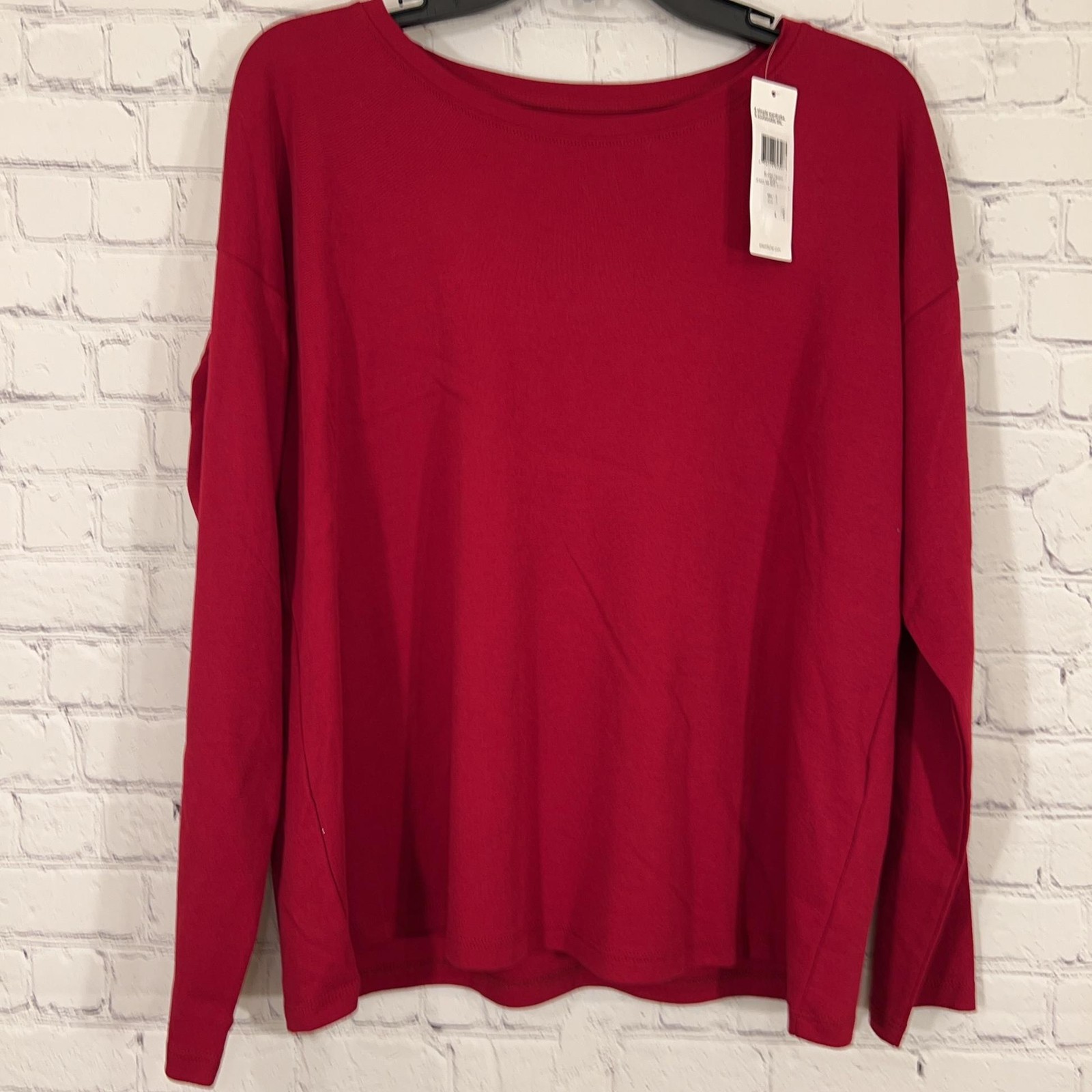 Top de pijama Eileen Fisher para mujer pequeño rojo dormir manga larga algodón orgánico NUEVO