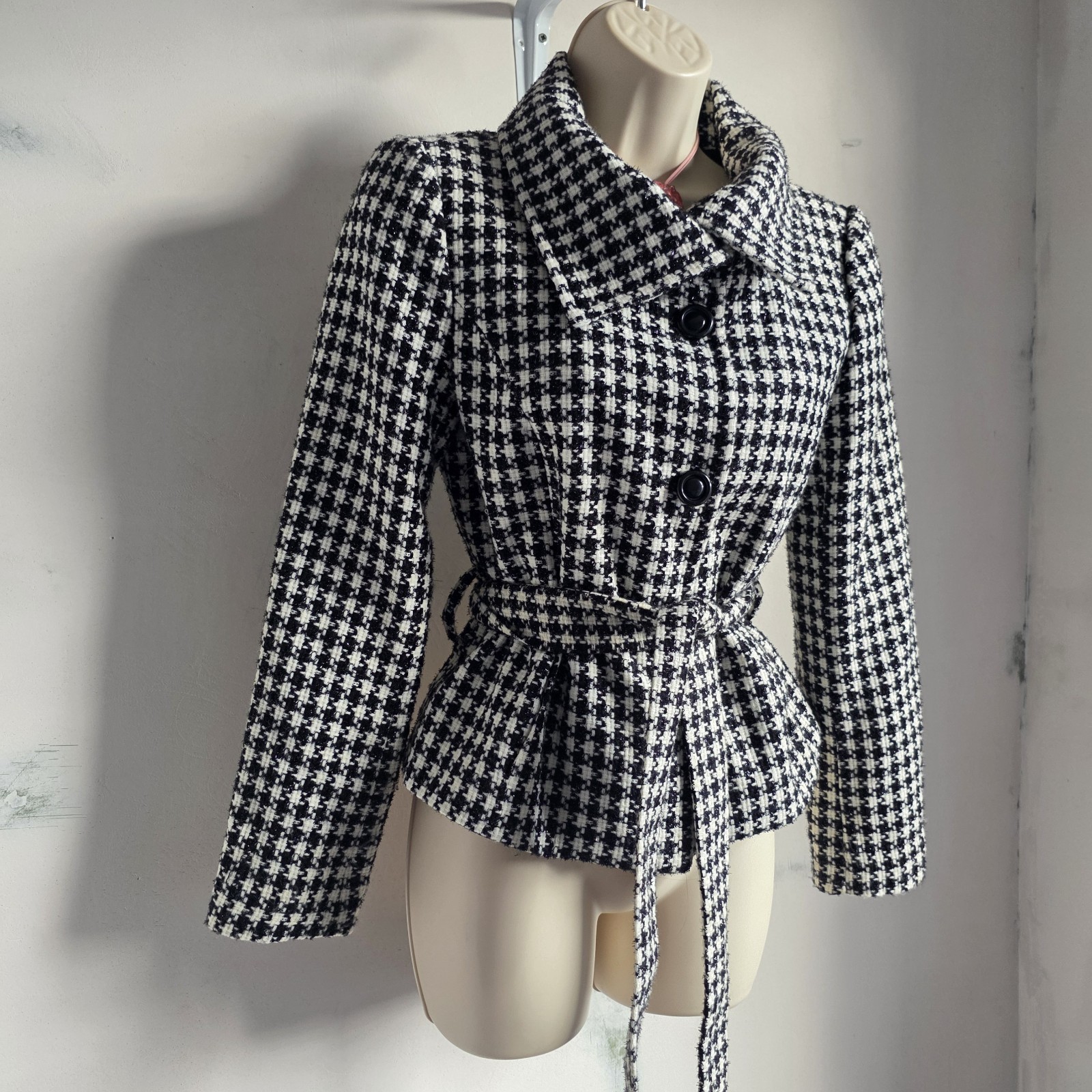 Zara Basic Houndstooth Blazer Jacket Black White … - image 5