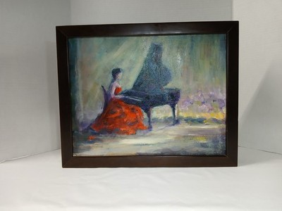 Lady At Piano Signed Sybil, Possibly Sybil Goldsmith Painting 15 3/8'' x 12 3/8''