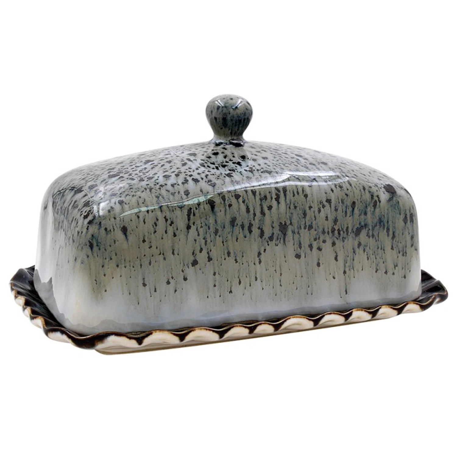 Ceramic Butter Dish Grey Reactive Glaze Platter & Lid Speckled Vintage Design
Opens in a new window