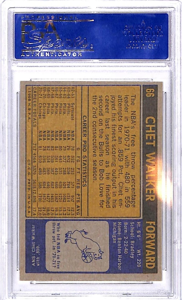 1971-72 Topps #66 Chet Walker Chicago Bulls Basketball Card PSA 7 NM DP ID:45596 - Image 2 of 2
