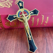 St Benedict Pectoral Benedictine Cross bishop prelate Gold Enamel Free Ship