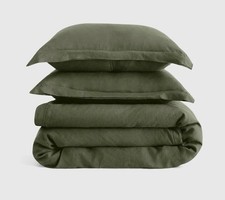 Quince European 100 Linen Double Flange Duvet Cover 3pc Set Pine King/Calking
