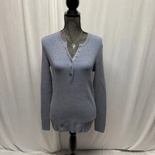 Moda International Ribbed Cotton Sweater Womens Size Large Blue Long Sleeve NEW