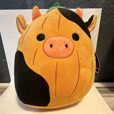 Squishmallows Connor Cow Medium Orange Black Plush Doll Halloween 2024 Washable