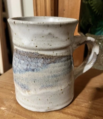 Hand-Thrown Studio Art Pottery Mug Vintage Signed blue glaze multicolor