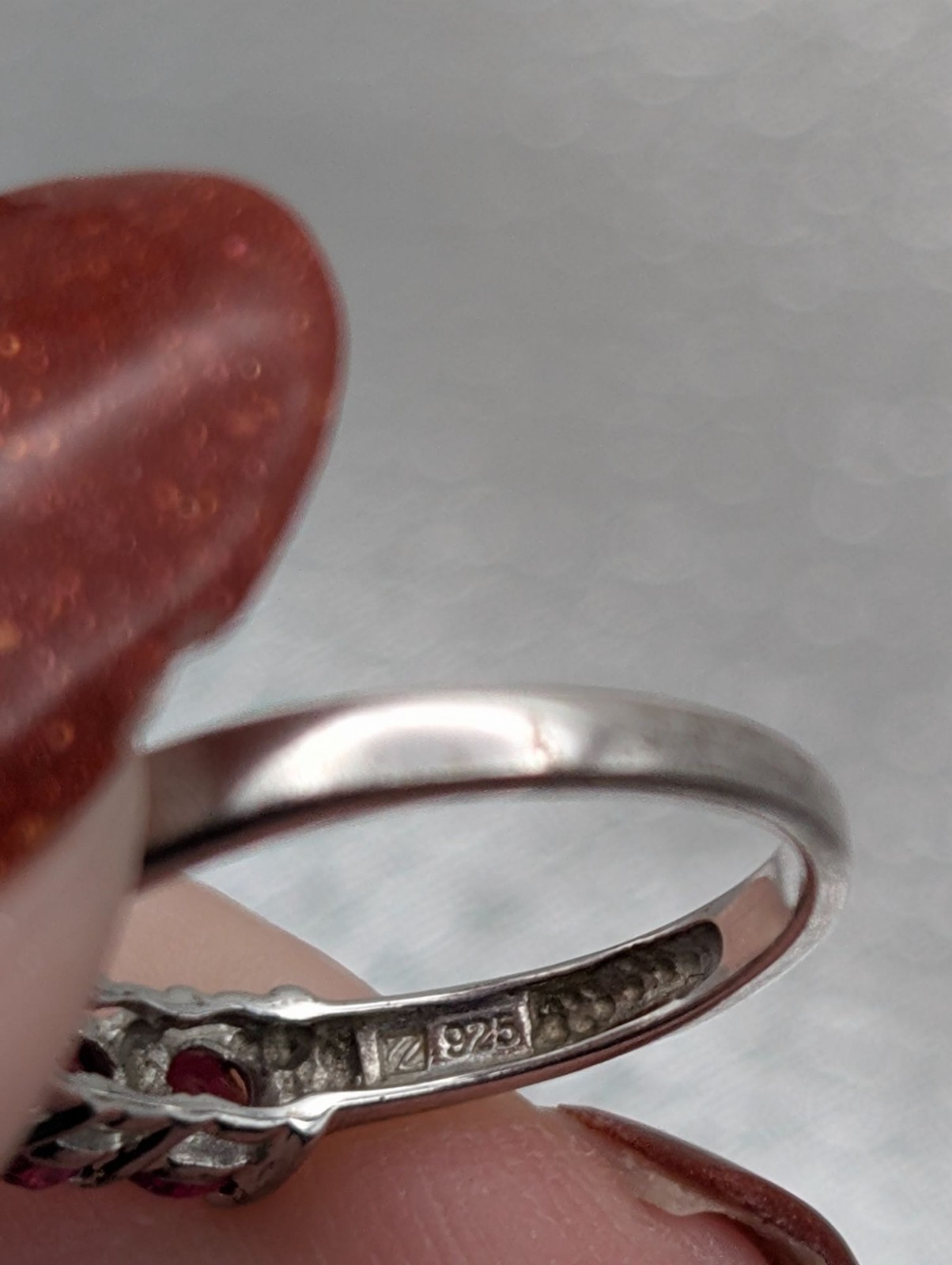 Sterling Silver Ring With Five Ruby-Colored Stone… - image 3