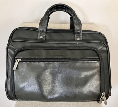 Heritage Leather Laptop Briefcase 16'' Expandable File EZ-Scan Black EUC