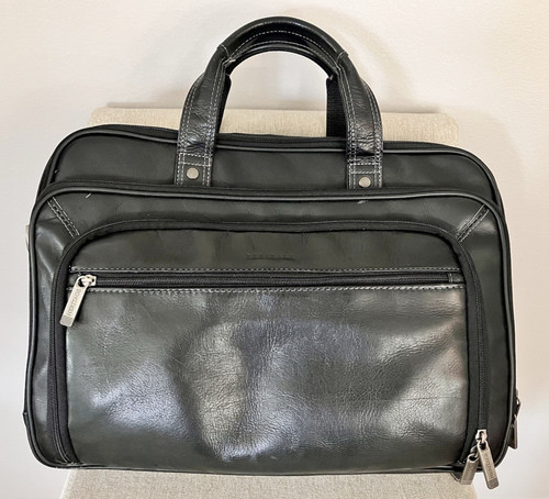 Heritage Leather Laptop Briefcase 16" Expandable File EZ-Scan Black EUC