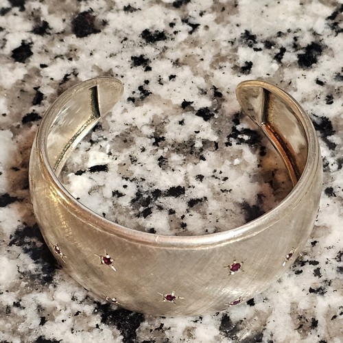 30mm Brushed / Polished Sterling Silver & Ruby Bracelet - 36g - Picture 2 of 5