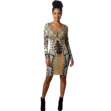Aria Clothing Bodycon Dress Womens Small Gold Black Geometric Mesh Mini