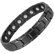 PUJANE Magnetic Bracelets for Men Women 316L 8.46 Inch 215mm , Black