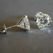 2Ct Round-Cut Lab Created Diamond Screw Stud Earrings 14K White Gold Plated