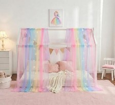 House Bed Canopy for Girls Canopy Bed Curtains 63"W x 181"L Pack of 2 Rainbow