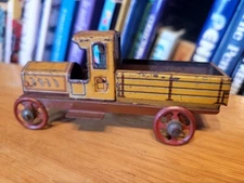NICE 1920's TIN LITHOGRAPH ORANGE FISCHER TIN PENNY TOY PICKUP TRUCK