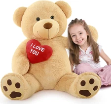 Giant Teddy Bear 52" Stuffed Animal  I Love You Red Heart Plush Valentines Gift.