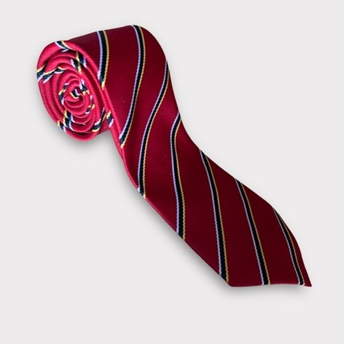 Jason Scott Boy’s Necktie Tie Red With White Yellow Blue Diagonal Stripes - Picture 3 of 8