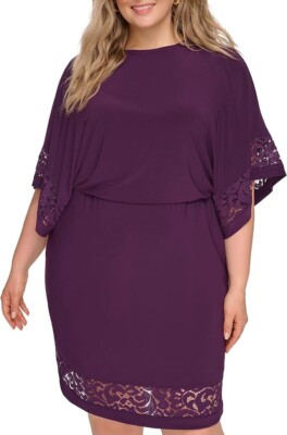 plus size plum cocktail dress Abby Rose 3405 Size 20 Purple Plus Size Cocktail Dress Sheer Lace Short Homecoming Dress Flared Formal Cocktail Gown