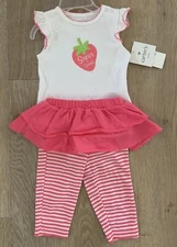 (NWT) Carter’s Girl’s Size 6 Months 2Pc Pink Striped Pants Set With Tutu Skirt