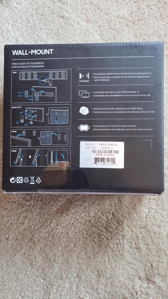 Mini TV Samsung VESA montaje en pared WMN750M/ZA 33”-65” FPTV y televisores curvos Foto 3 de 4
