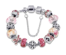 18K White Gold Plated Pink Crystal Charm Bracelet Made with Swarovski Elements