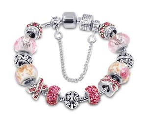 Authentic 18K White Gold Plated Pink Crystal Charm Bracelet Made with Swarovski Elements