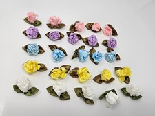 25 pcs Assorted Satin Loop Ribbon Roses Flowers Rose Head Leaves Sewing Applique