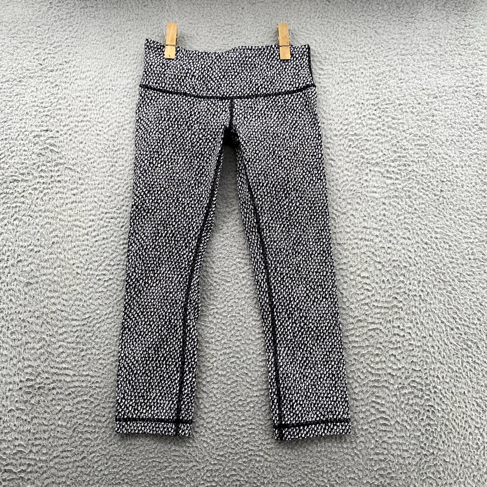 Lululemon Leggings Women's 4 Black Herringbone Crop Low Rise Running Athleisure - Image 2 of 4
