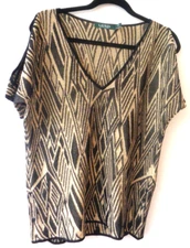 LAUREN RALPH LAUREN SHORT SLEEVE COLD SHOULDER BLACK/METALLIC GOLD GEOMETRIC LG