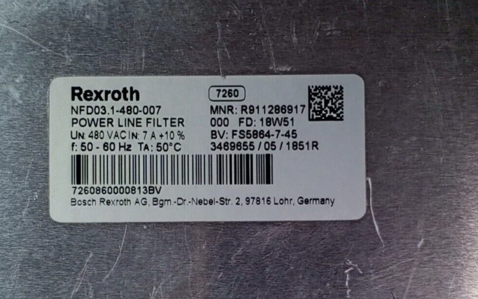 Rexroth NFD03.1-480-007 POWER LINE FILTER R911286917 - Image 2 of 4